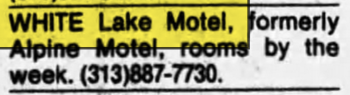 The White Lake View Motel (Alpine Chalet Motel) - 1984 Ad